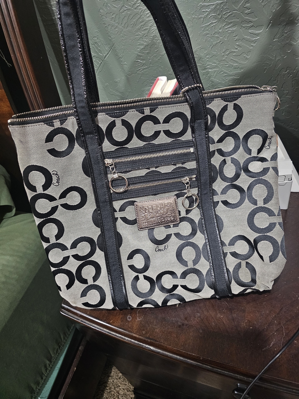 Coach Signature Canvas Tote Bag in Black and Grey
